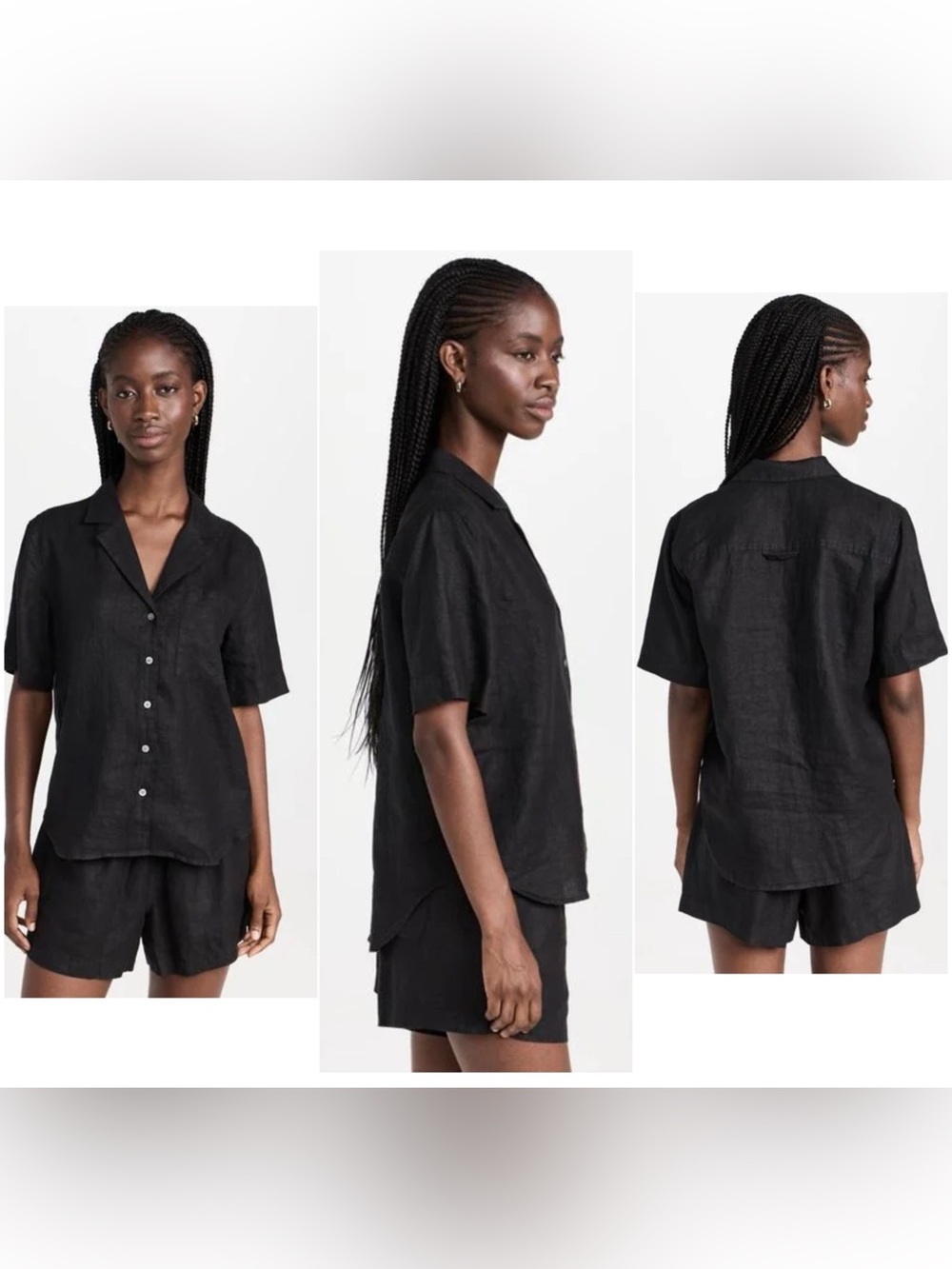 AYR Black Linen Pool Boy Top - Button Front Top